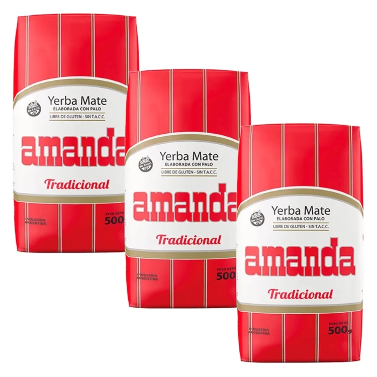 Yerba Mate Amanda Elaborada Tradicional Con Palo 3x500g 1,5kg