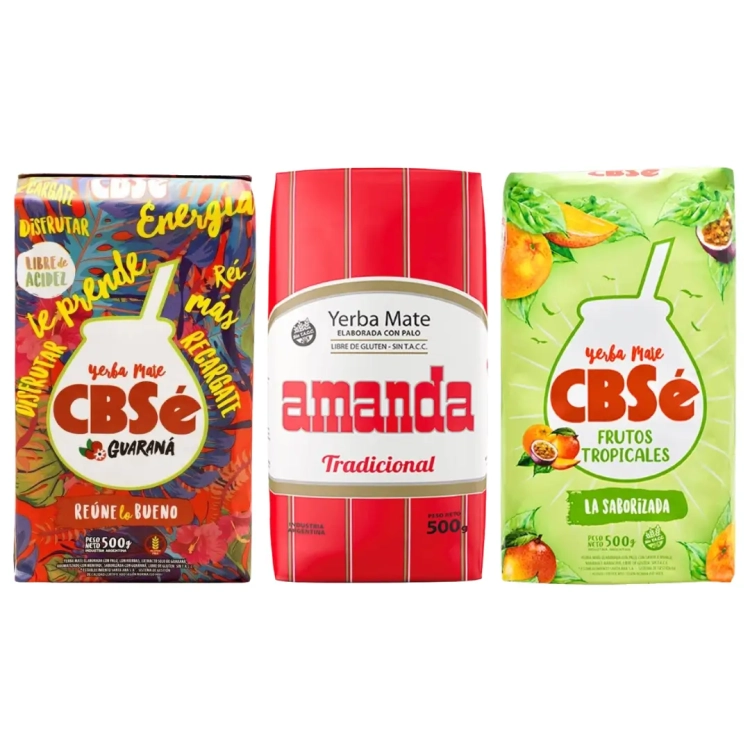 Zestaw Yerba Mate CBSe Guarana Tropicales + Amanda 1,5kg MIX