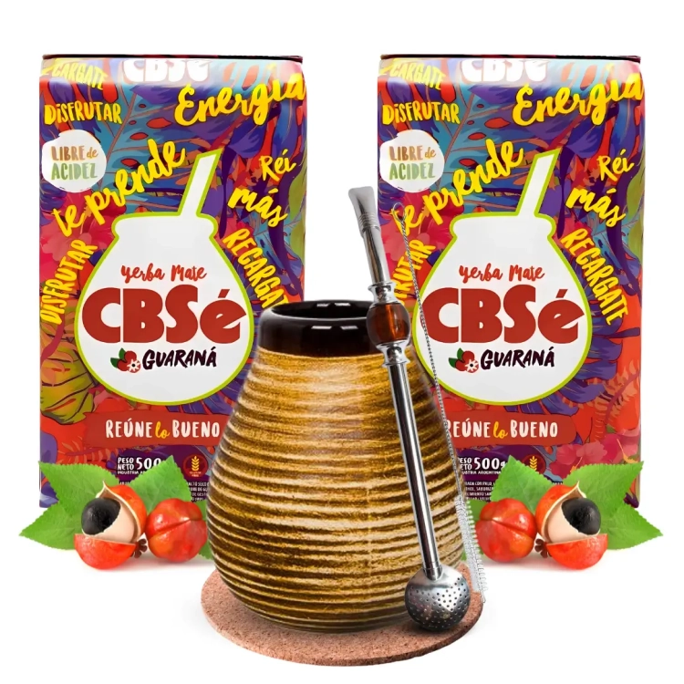 Zestaw Yerba Mate CBSe Energia Guarana 2x500g + Akcesoria