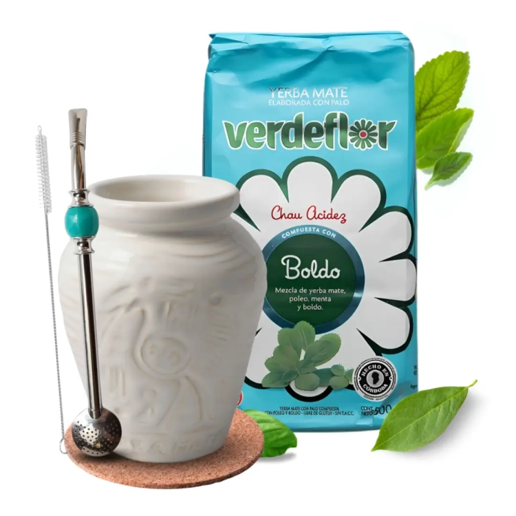 Zestaw Startowy Yerba Mate Verdeflor Matero Aztek + Bombilla Podkładka.webp