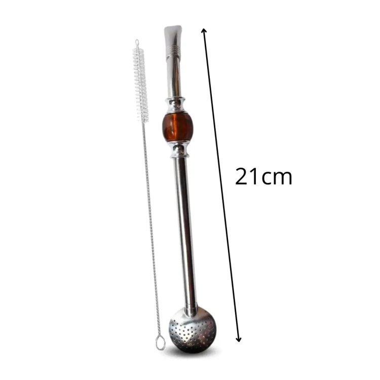Bombilla do Yerba mate z bursztynowym kamieniem 21cm + czyścik
