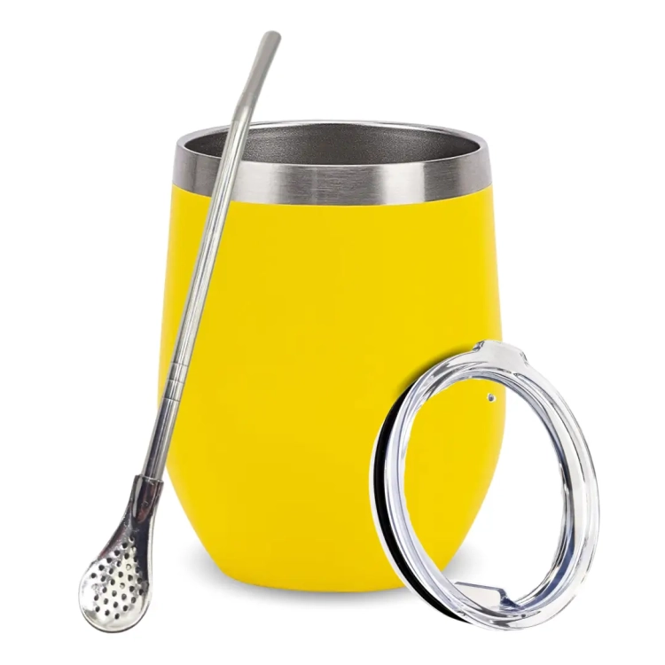 Matero Kubek Yerba Mate TermoLid - Żółte 350ml z pokrywką + Bombilla