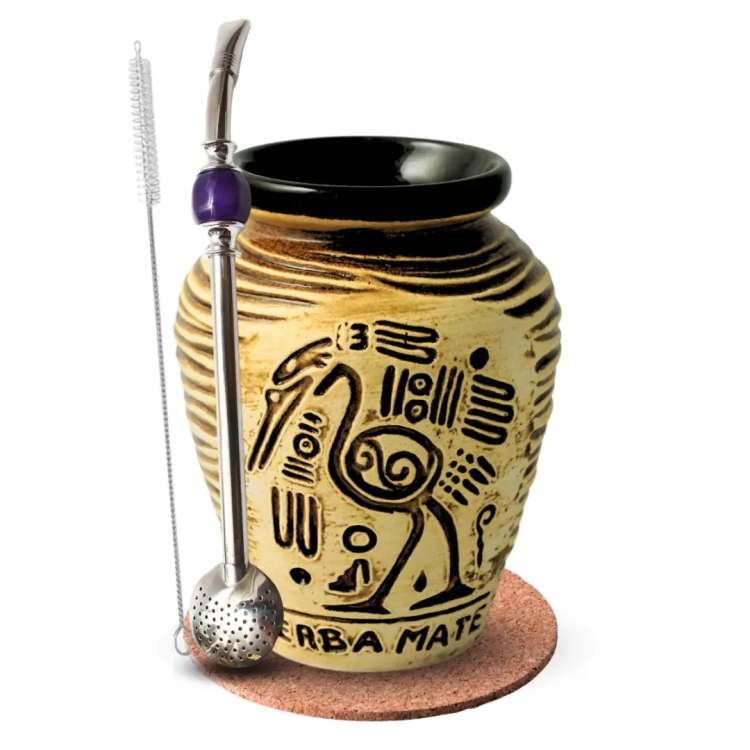 Zestaw do Yerba Mate Matero Aztek + Bombilla z kamieniem