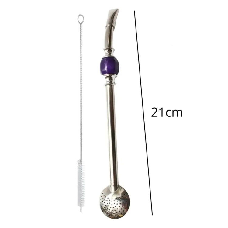 Bombilla do Yerba mate z fioletowym kamieniem 21cm + Czyścik.webp