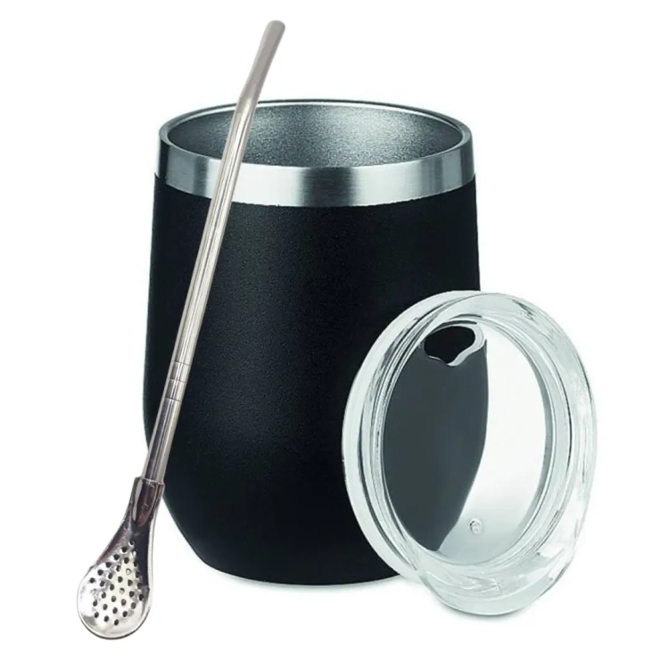 Matero Kubek Yerba Mate TermoLid - Czarne 350ml z pokrywką + Bombilla