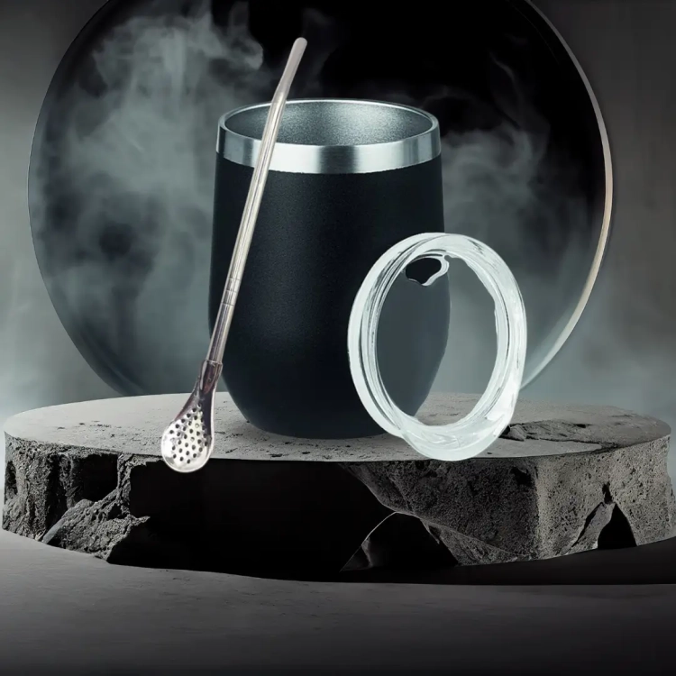 Matero Kubek Yerba Mate TermoLid - Czarne 350ml z pokrywką + Bombilla