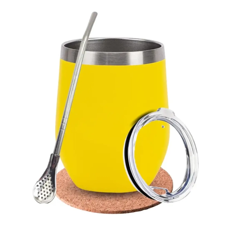 Zestaw do Yerba Mate Matero Kubek TermoLid Żółty + Bombilla Podkładka