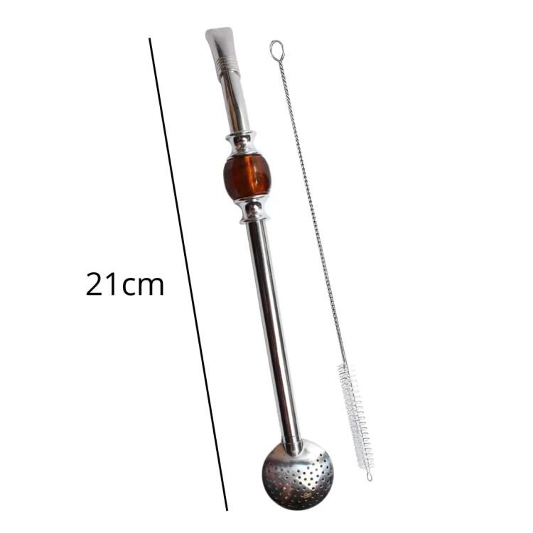 Bombilla do Yerba mate z bursztynowym kamieniem 21cm + czyścik