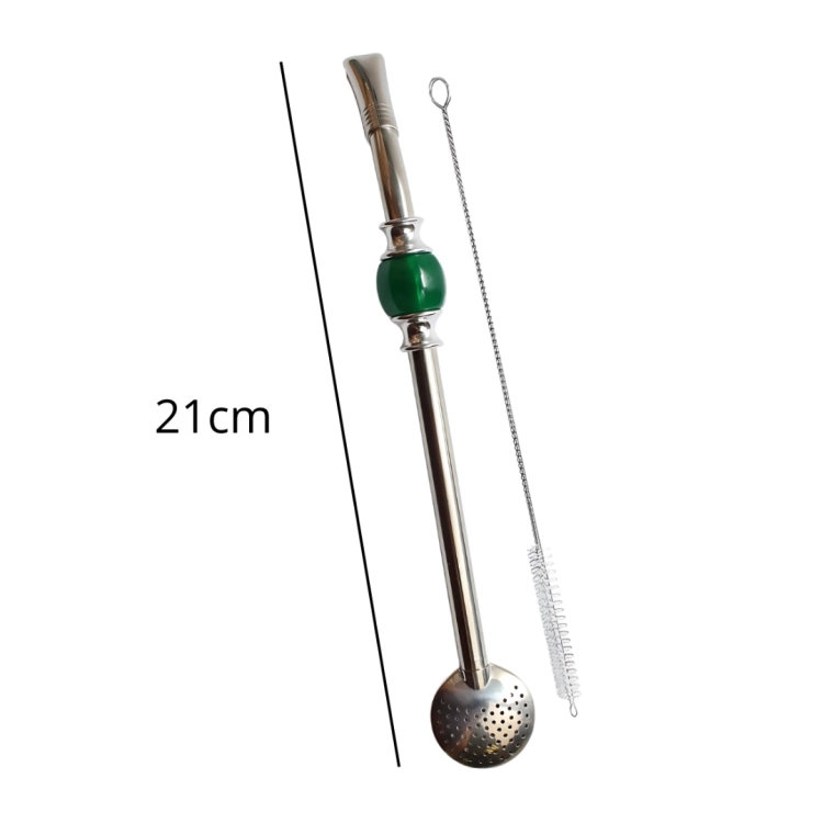 Bombilla do yerba mate z  zielonym kamieniem 21cm + czyścik.png