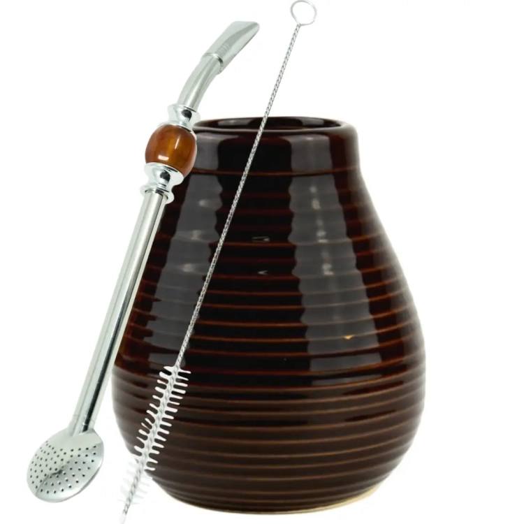 Zestaw do Picia Yerba Mate - Tykwa Czekoladowa + Bursztynowa Bombilla.webp