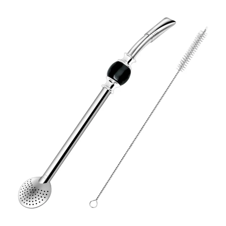 Bombilla do Yerba Mate z czarnym kamieniem 21cm + czyścik.webp