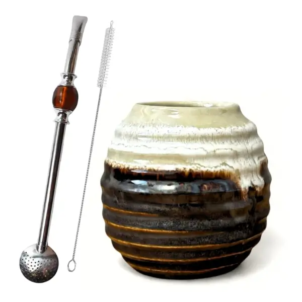 Zestaw Tykwa Ceramiczna Opona Kubek do Yerba Mate + Bombilla.webp