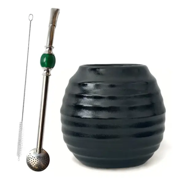 _Zestaw Tykwa Opona Czarna Kubek do Yerba Mate + Bombilla.webp