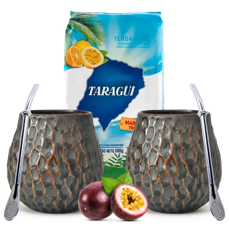 Yerba Mate Zestaw dla Dwojga – Taragui Maracuya + 2x Matero, Bombilla.webp