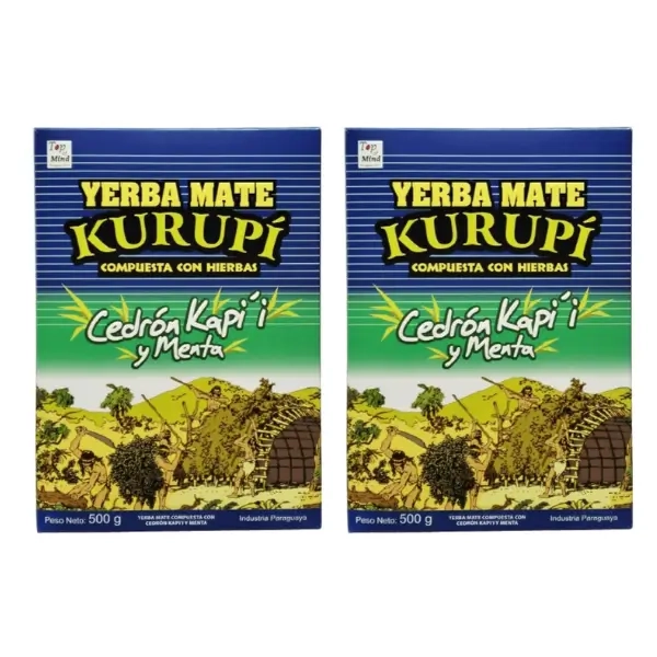 Zestaw Yerba Mate Kurupi Cedron Kapi'i y Menta 2x500g 1kg.webp
