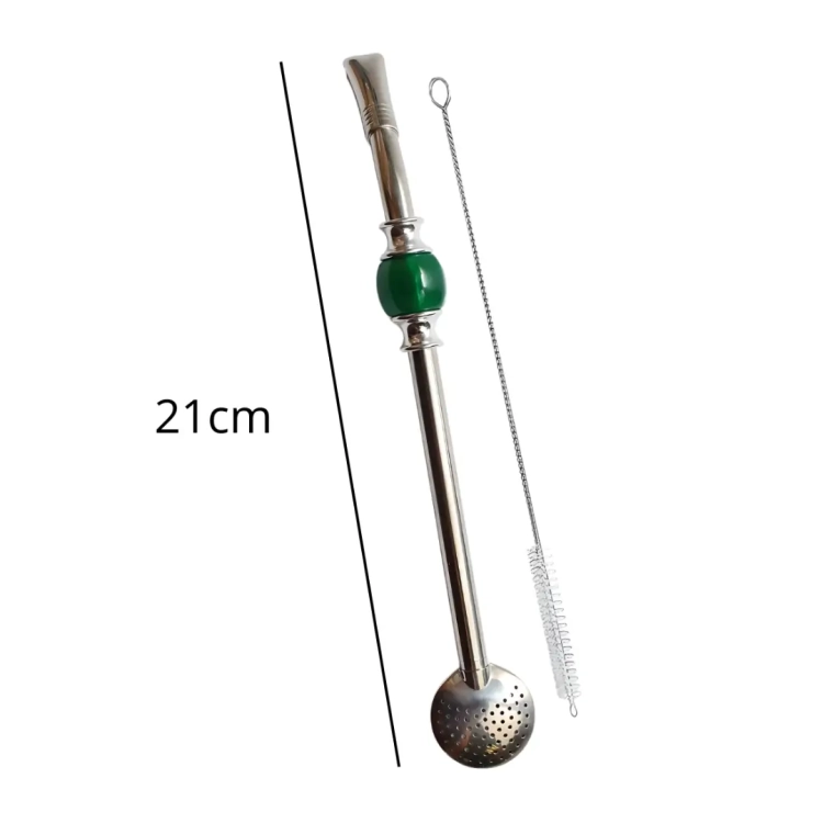 Bombilla do yerba mate z  zielonym kamieniem 21cm + czyścik (1).webp