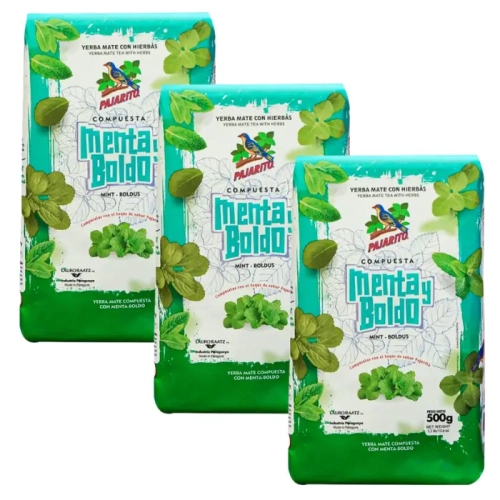 Zestaw Paragwajska Yerba Mate Pajarito Menta Boldo 3x500g.webp