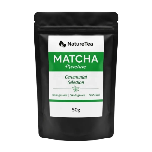 Opakowanie czarnej torebki z herbatą NatureTea Matcha Premium Ceremonialna 50g.webp