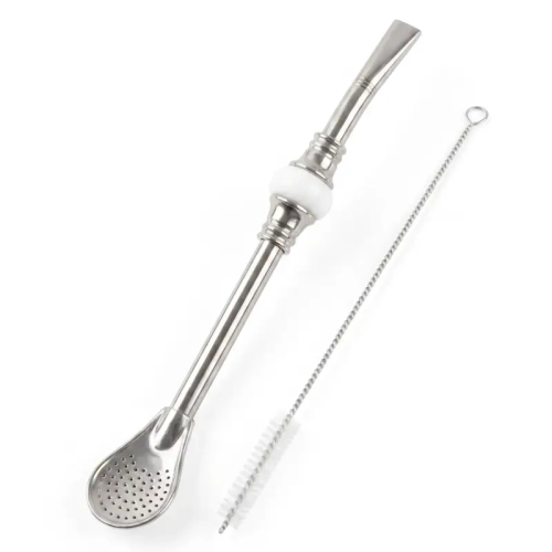 Bombila Grand Disco do Yerba Mate – Biała 17 cm i Czyścik.webp