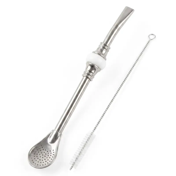 Bombila Grand Disco do Yerba Mate – Biała 17 cm i Czyścik.webp