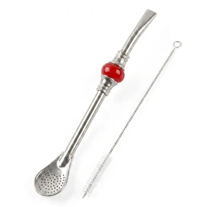 Bombilla Grand Disco do Yerba Mate – Czerwona 19 cm i Czyścik.webp