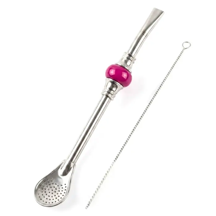 Bombilla Grand Disco do Yerba Mate – Różowa 19 cm + Szczoteczka.webp