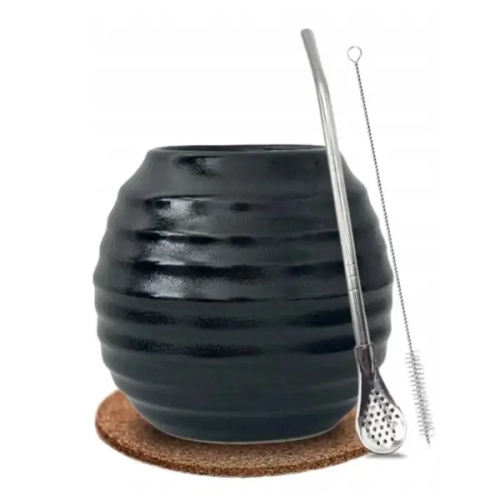 Zestaw Czarna Tykwa Kubek do Yerba Mate + Bombilla 21cm INOX.webp