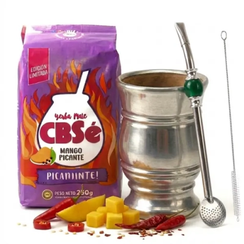 Zestaw Yerba Mate CBSe Mango Picante + Matero Palo Santo i Bombilla.webp