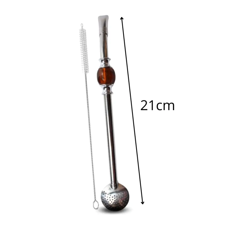 Bombilla do Yerba mate z bursztynowym kamieniem 21cm + czyścik (2).webp