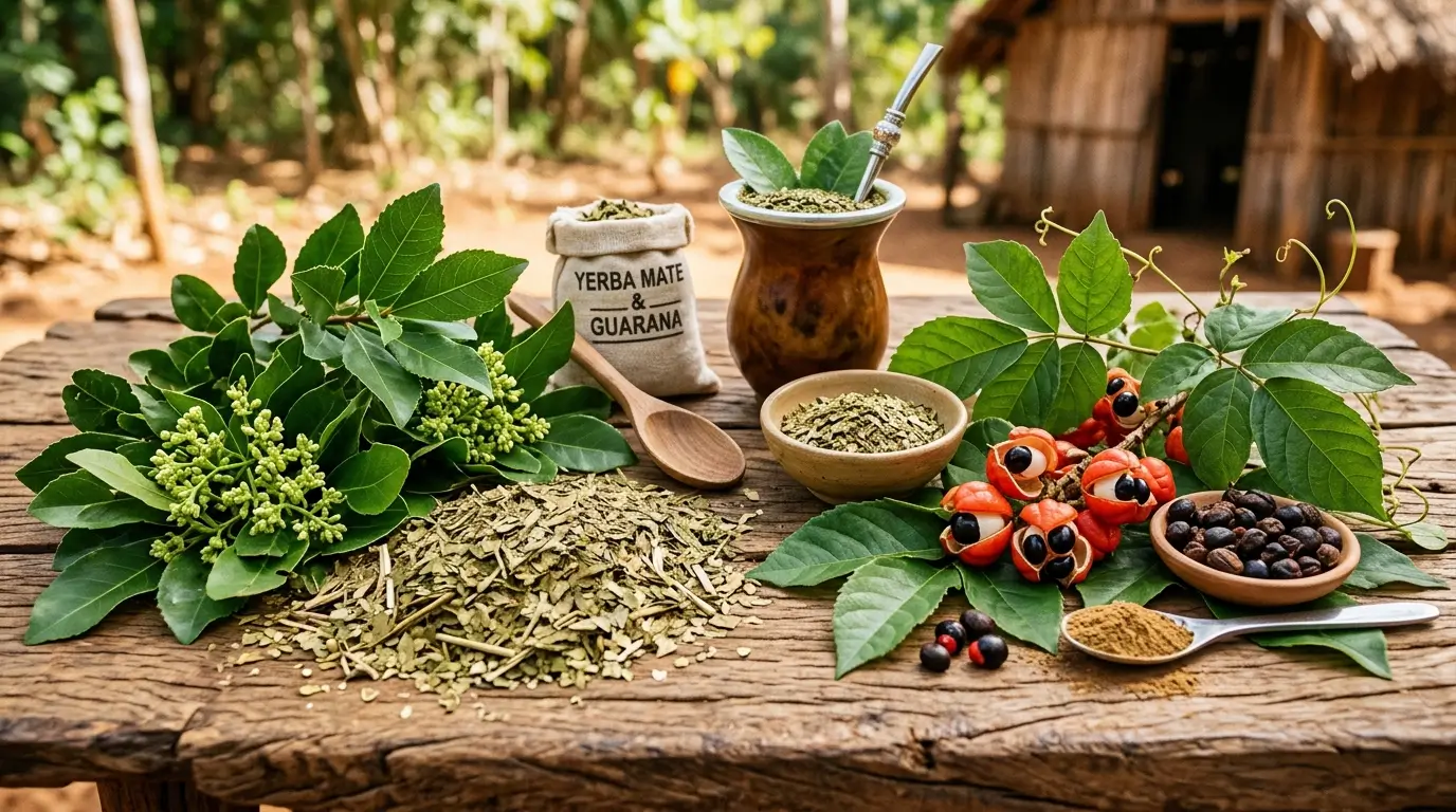 Świeże i suszone liście yerba mate oraz owoce guarany